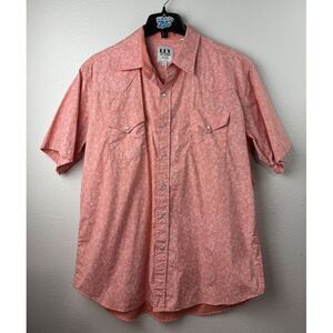 Ely Cattleman XL Orange Paisley Western Short Sleeve Pearl Snap Shirt